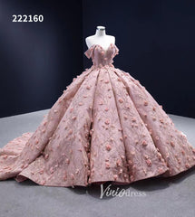3D Flower Pink Quince Dresses Ball Gown Wedding Dress Off the Shoulder 222160