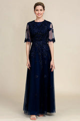 A-line Sparkly Beaded Mother of the Bride Dress with Lace