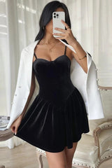 Black A Line Spaghetti Straps Short Cocktail Dress