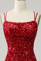 Red Sparkly Mermaid Backless Long Prom Dress with Fringes Sexy