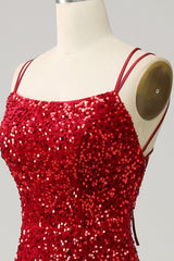 Red Sparkly Mermaid Backless Long Prom Dress with Fringes Sexy