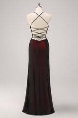 Black Red Spaghetti Straps Mermaid Bridesmaid Dress with Beading