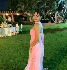 A Line Strapless Pink Chiffon formal dresses Bridesmaid Dresses evening gown Prom Dress