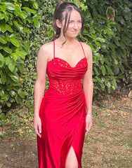 Mermaid Rose Gold Sweetheart Prom Dresses with Slit and Beading