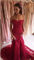 Charming Mermaid Prom Dresses Lace Appliques