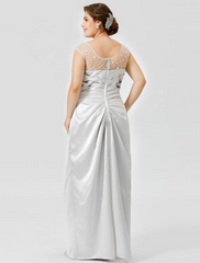 Mother of the Bride Dress Classic Timeless Elegant Luxurious Plus Size Floor Length Satin Sleeveless No with Pleats Crystal