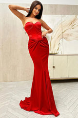 Sexy Sweetheart Satin Top Bowknot High Waist Fishtail Two Piece Maxi Dress