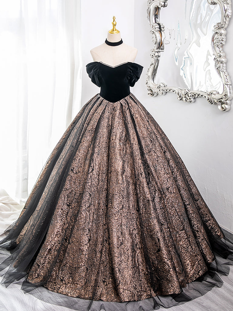 A-Line Off Shoulder Tulle Black Long Prom Dress, Black Long Formal Dress