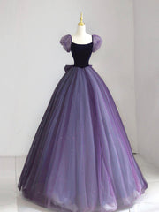 Purple A-Line Tulle Long Prom Dress, Purple Long Formal Dress