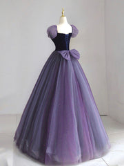 Purple A-Line Tulle Long Prom Dress, Purple Long Formal Dress