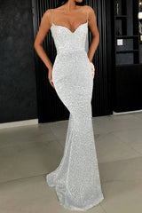 Red Spaghetti Straps Mermaid Evening Gown Formal Dress