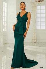 Dark Green Sleeveless Mermaid Formal Dress Evening Gown