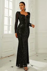Sexy Black Sequin Mermaid Prom Gown Evening Dress
