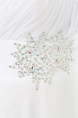 White One Shoulder Chiffon Pleats Beading Bridesmaid Dresses