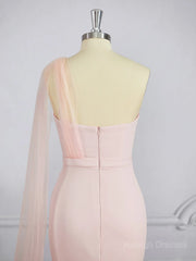 Sheath/Column One-Shoulder Sweep Train Stretch Crepe Bridesmaid Dresses