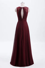 Burgundy Chiffon A-line Pleated Long Bridesmaid Dress