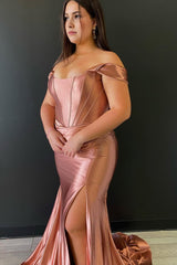 Black Corset Off the Shoulder Long Prom Dress with Slit