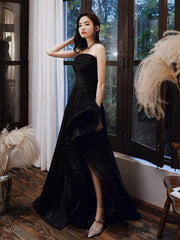 Unique Black Tulle Long Prom Dresses, Black Formal Evening Dresses