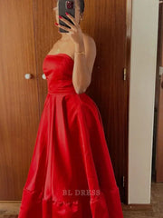 A-line Strapless Vintage Red Tea Length Ball Gown formal dresses Bridesmaid Dresses evening gown Prom Dress