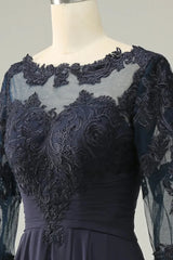 A-line Asymmetrical Mother of Bride Dress with Long Sleeves