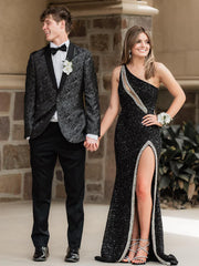One Sholder Sequins Mermaid Prom Dresses with Slit