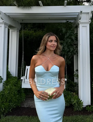 Sheath Sexy Halter Blue formal dresses Bridesmaid Dresses evening gown Prom Dress