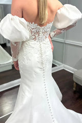 Aimishang White Appliques Off-the-Shoulder Mermaid Wedding Dress with Detached Sleeves