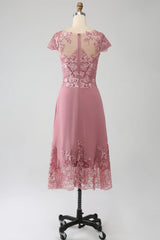 A-Line Scoop Illusion Tea-Length Mother of the Bride Dress With Sequins