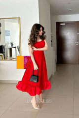 A Line Spaghetti Straps Red Knee Length formal dresses Bridesmaid Dresses evening gown Prom Dress