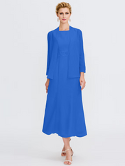 Two Piece Mother of the Bride Dress Plus Size Elegant   Chiffon Sleeveless Wrap Included with Sash Ribbon Pleats Beading