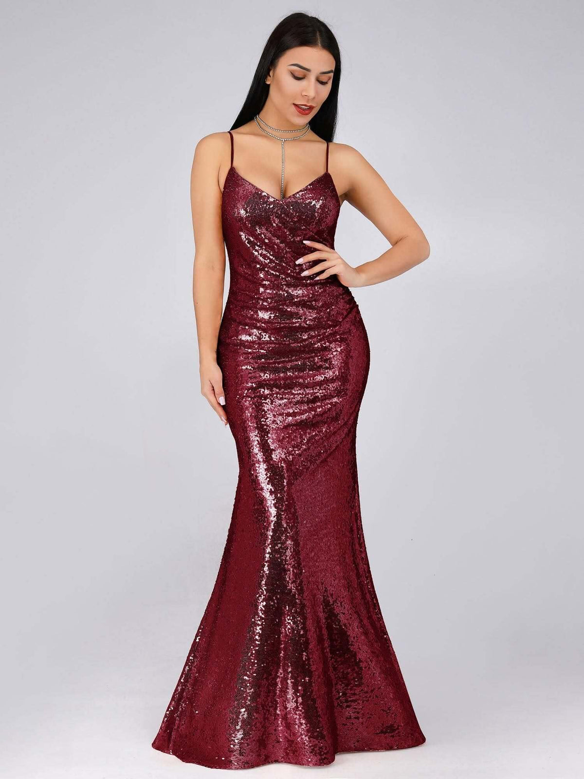 Dawn spaghetti strap sequin ball or bridesmaid dress