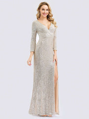 Long sleeve dress with split in full sequin