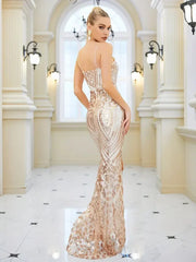 sequin ball gown with mid split in rose gold wide
