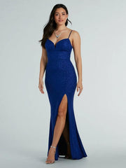 Sapphire blue sparkling ball dress wide