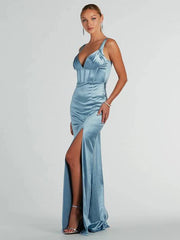 Light blue sequin ball dress wide