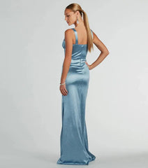 Light blue sequin ball dress wide