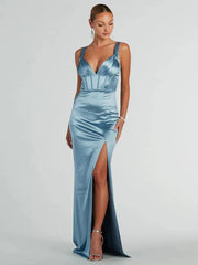 Light blue sequin ball dress wide