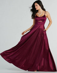 Burgundy sparkle A Line Ball Dress with Cut out wide