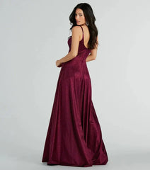 Burgundy sparkle A Line Ball Dress with Cut out wide