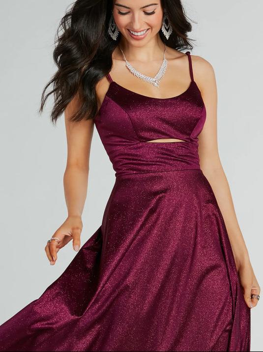 Burgundy sparkle A Line Ball Dress with Cut out wide