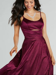 Burgundy sparkle A Line Ball Dress with Cut out wide