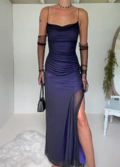 Flare Square Neck Purple Black and Pink Prom Dress