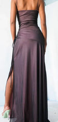 Flare Square Neck Purple Black and Pink Prom Dress