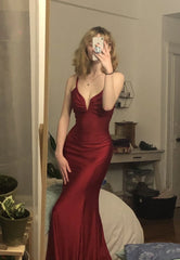 Burgundy mermaid long prom evening dress