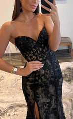 Black Prom Dresses Sweetheart Lace Mermaid Prom Dress