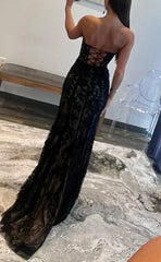 Black Prom Dresses Sweetheart Lace Mermaid Prom Dress