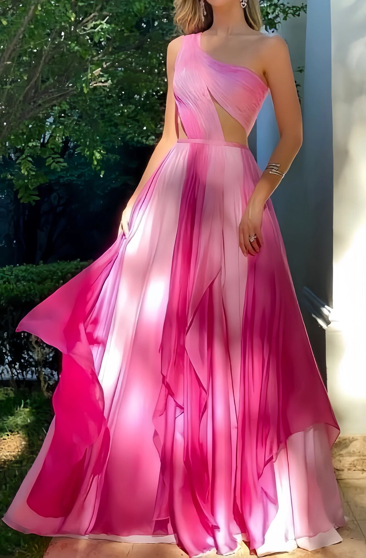 Pink Gradient Color Chiffon Long Party Formal Dress Elegant Prom Dress
