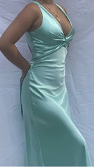 Sexy V-Neck Long Prom Evening Dresses Simple Party Dresses