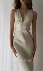 Sheath V Neck Ivory formal dresses Bridesmaid Dresses evening gown Prom Dress