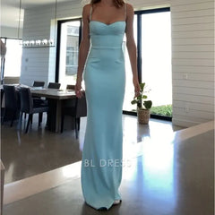 Sheath Elegant Spaghetti Straps Satin Blue formal dresses Bridesmaid Dresses evening gown Prom Dress